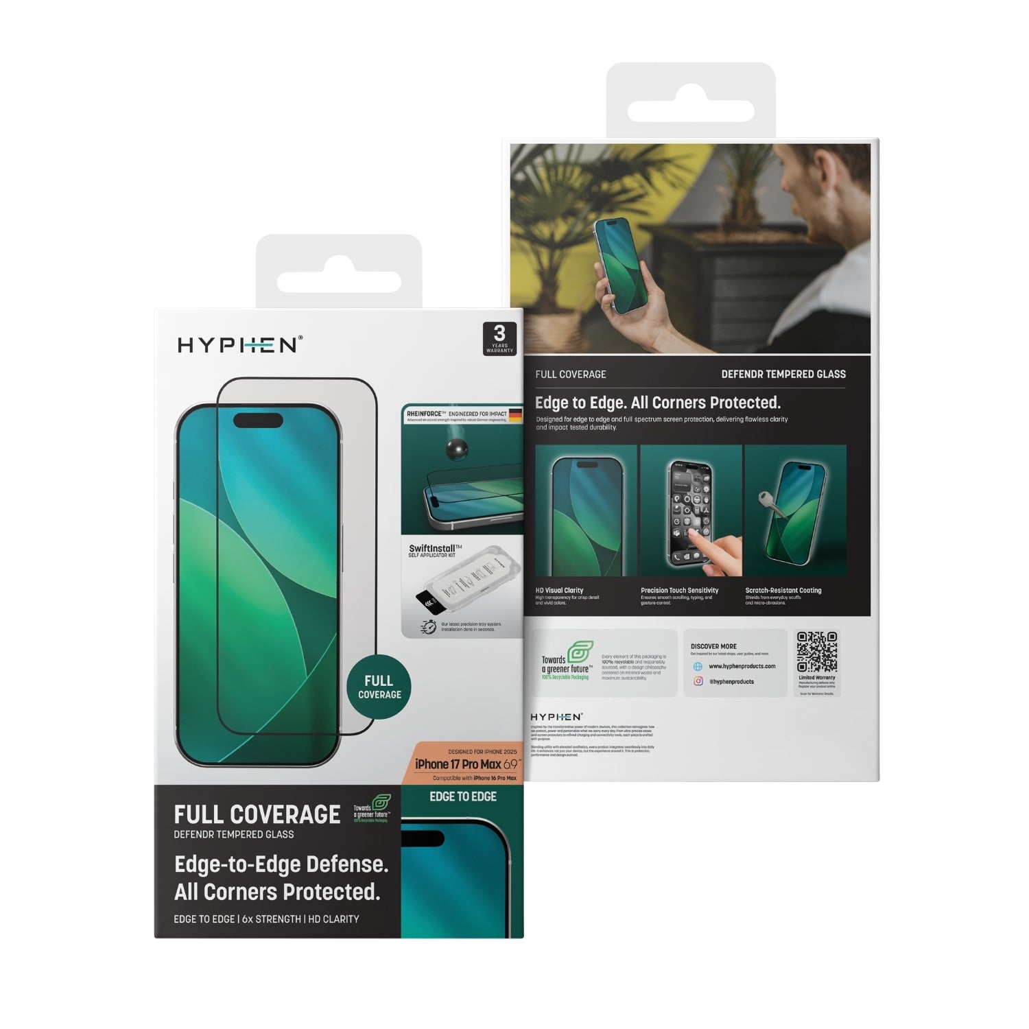 HYPHEN DEFENDR Full Coverage Tempered Glass with Applicator - iPhone 17 Pro Max - 6.9