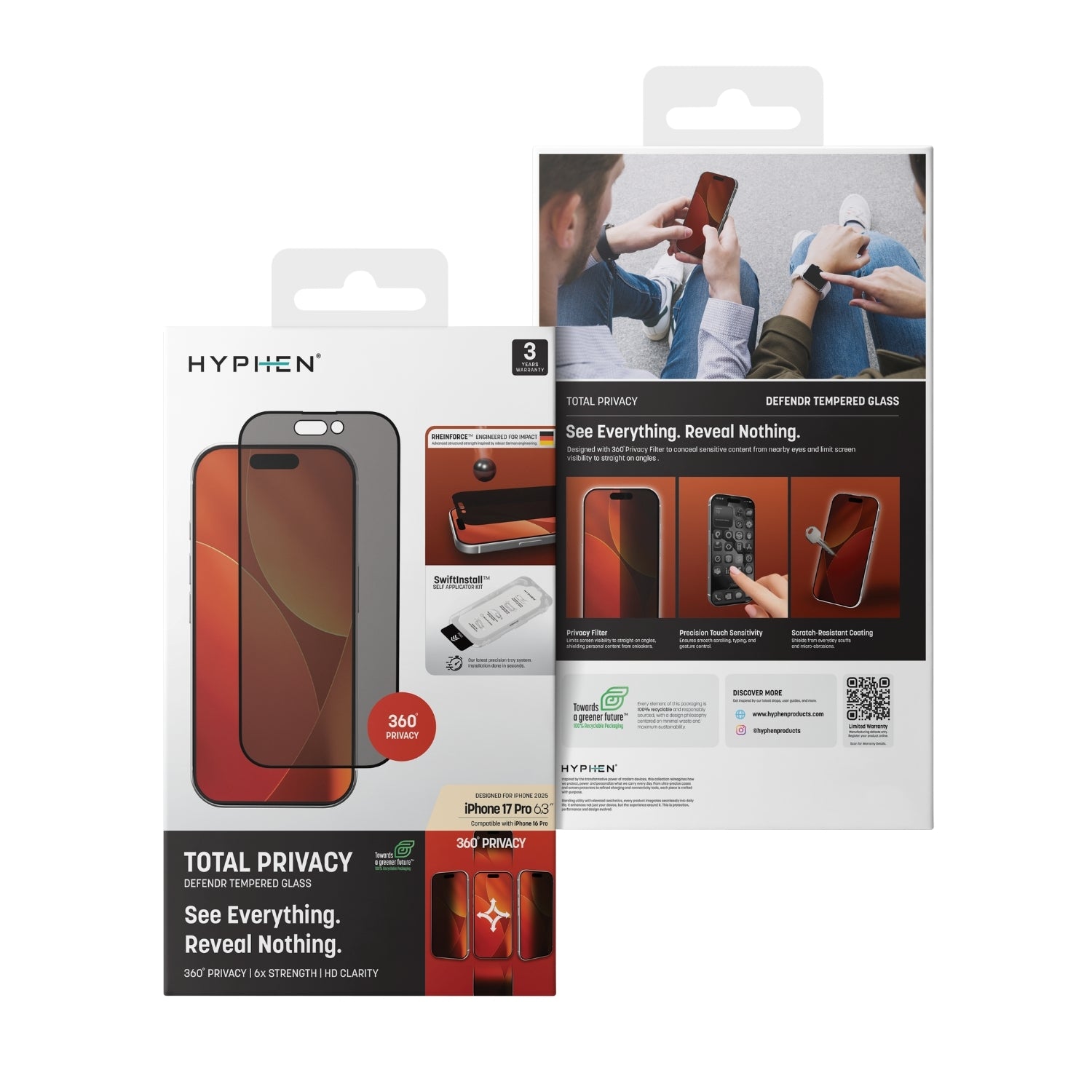 HYPHEN DEFENDR Privacy Tempered Glass with Applicator - iPhone 17 Pro - 6.6