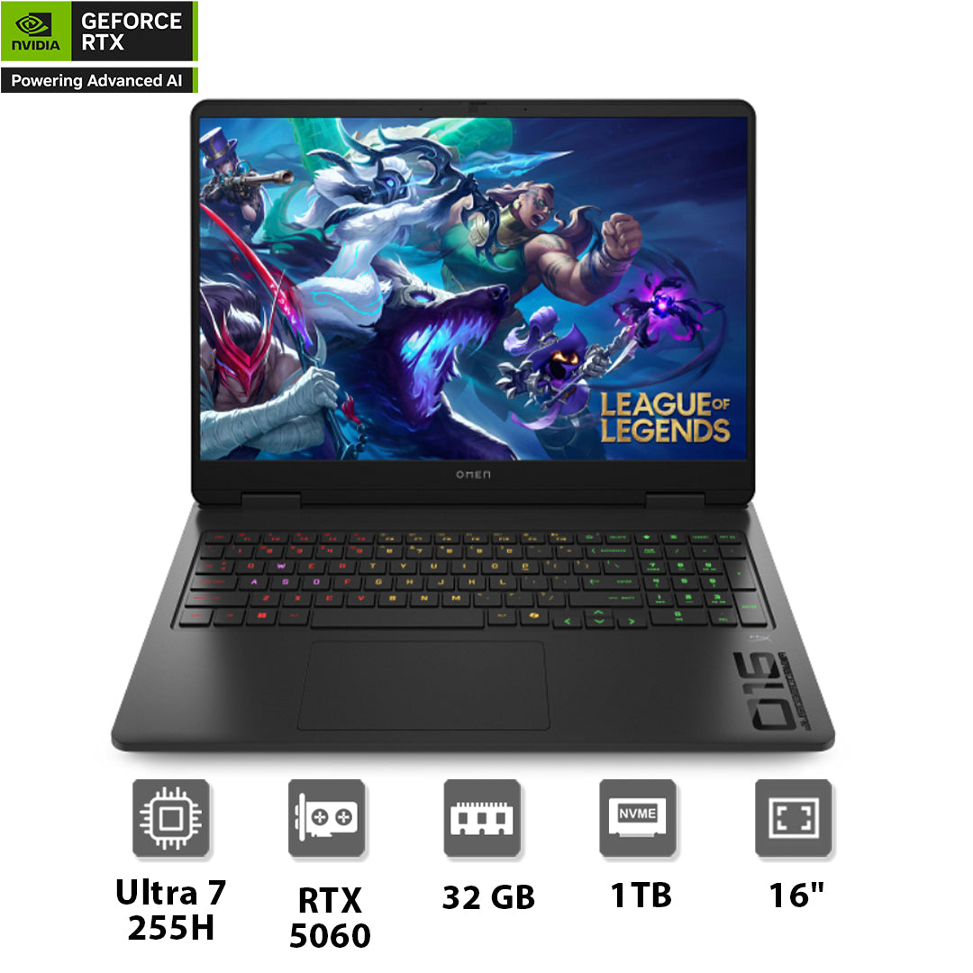 HP Omen 16-am0029ne Ultra 7 255H, GeForce RTX™ 5060, 32 GB LPDDR5, Gaming Laptop - حاسوب محمول