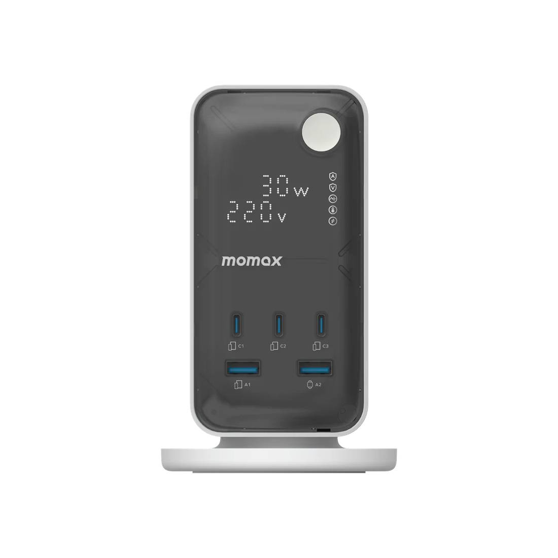 Momax 1-Charge Work Flow 6-Oulet Digital Display Power Tower With USB - شاحن Momax 1-Charge Work Flow 6-Oulet Digital Display Power Tower With USB - شاحن