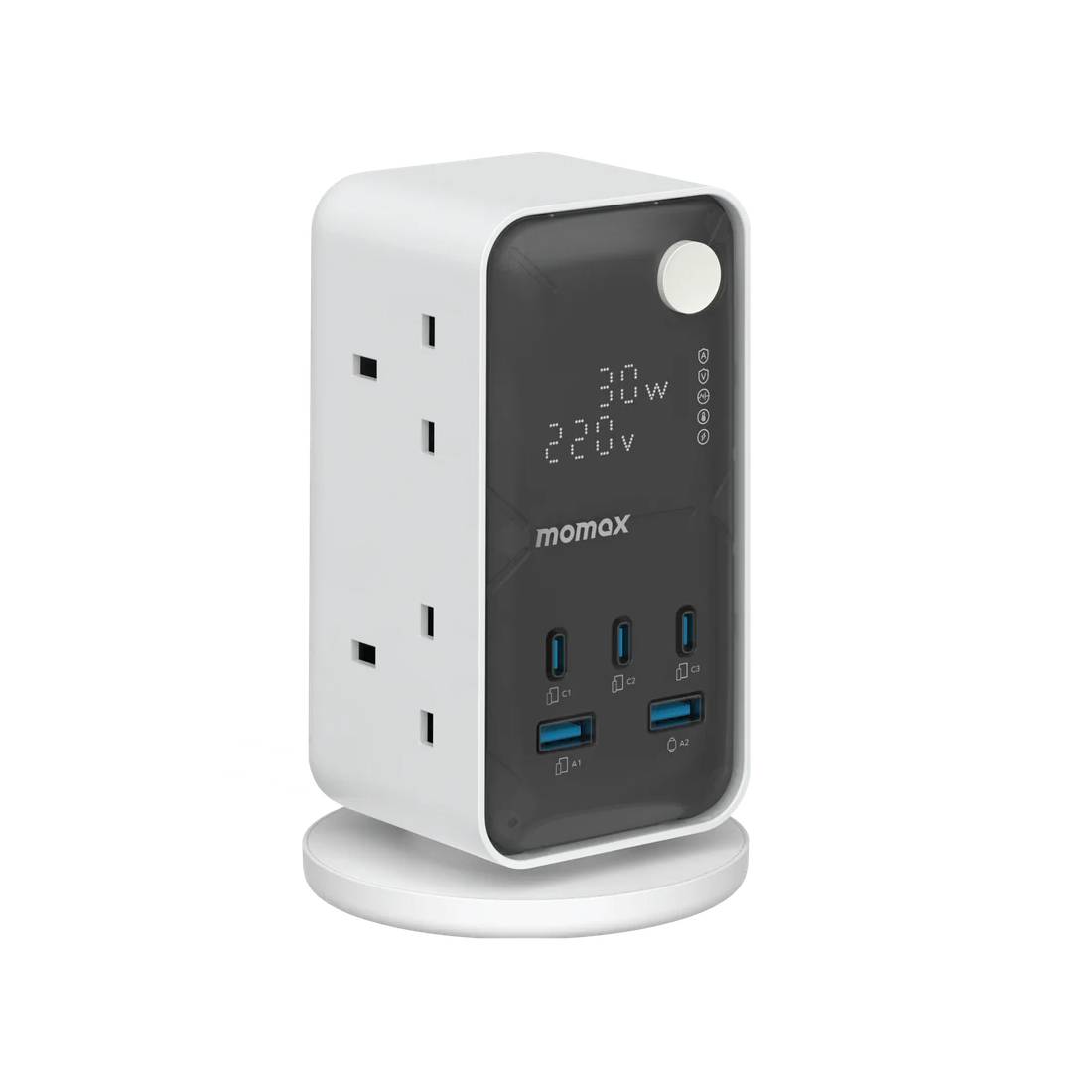 Momax 1-Charge Work Flow 6-Oulet Digital Display Power Tower With USB - شاحن Momax 1-Charge Work Flow 6-Oulet Digital Display Power Tower With USB - شاحن