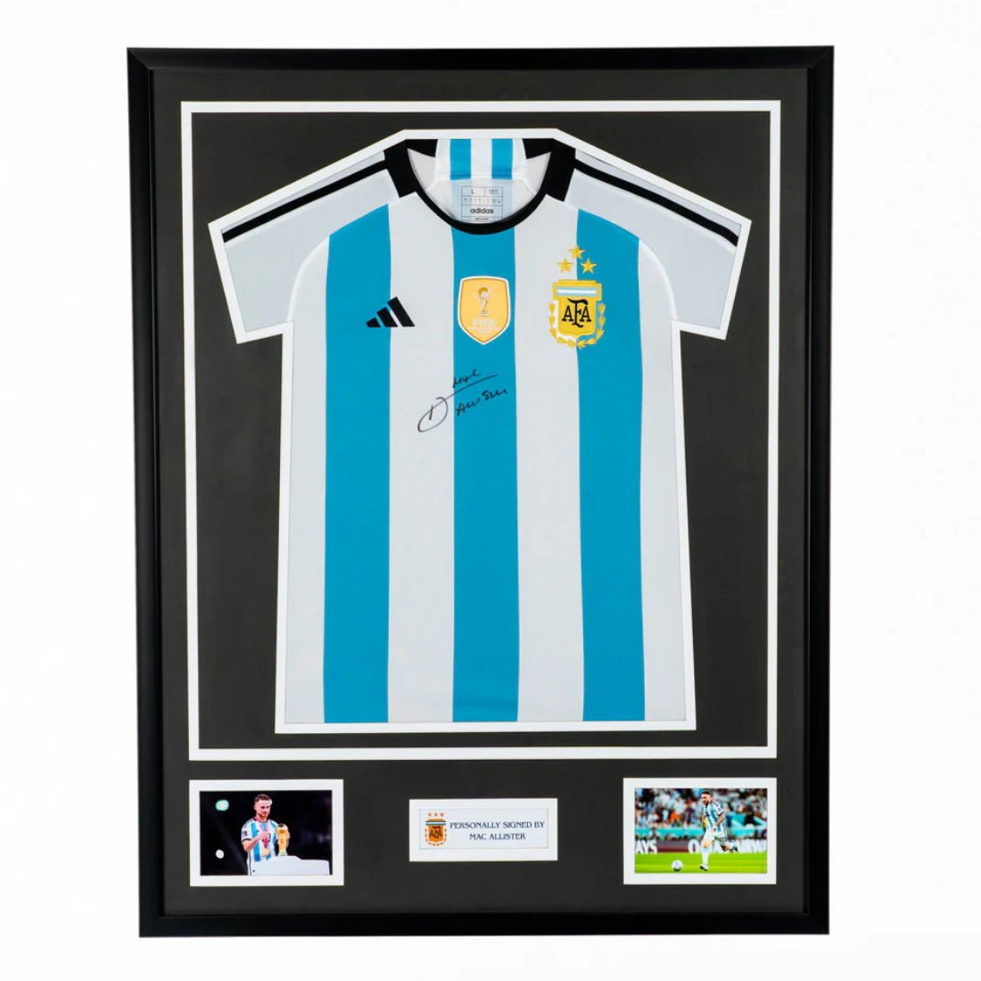 Icon Alexis Mac Allister Official FIFA World Cup Front Signed and Framed Argentina 2022 Home Shirt - قميص