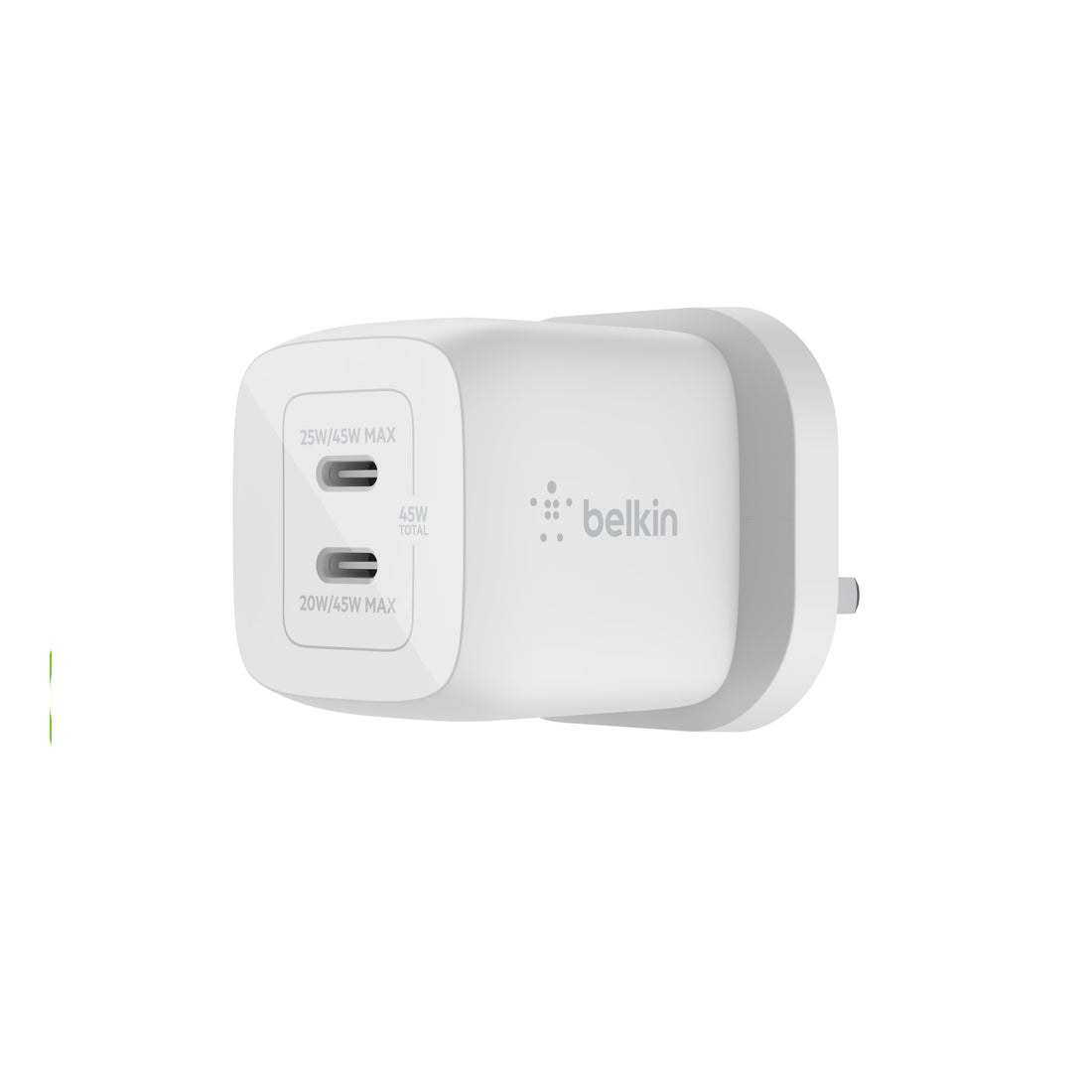 Belkin Dual USB-C GaN 45W Wall Charger - White - شاحن Belkin Dual USB-C GaN 45W Wall Charger - White - شاحن