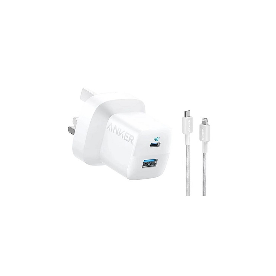 Anker 20W Dual Port High Speed Charger w/ USB C-C Cable 1.5m - White - شاحن