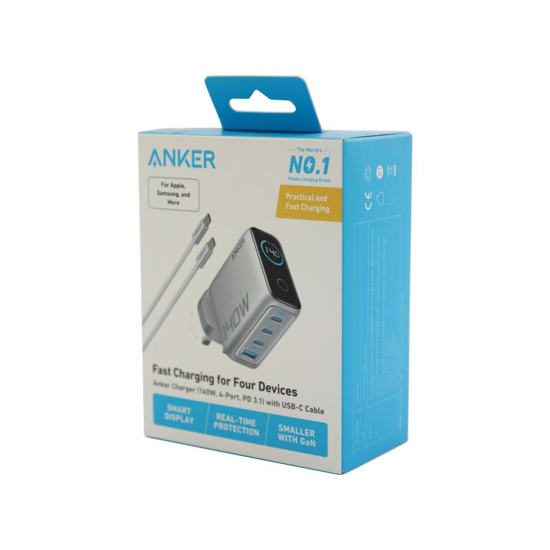 Anker Charger 140W 3C-1A With Display - Silver - شاحن Anker Charger 140W 3C-1A With Display - Silver - شاحن
