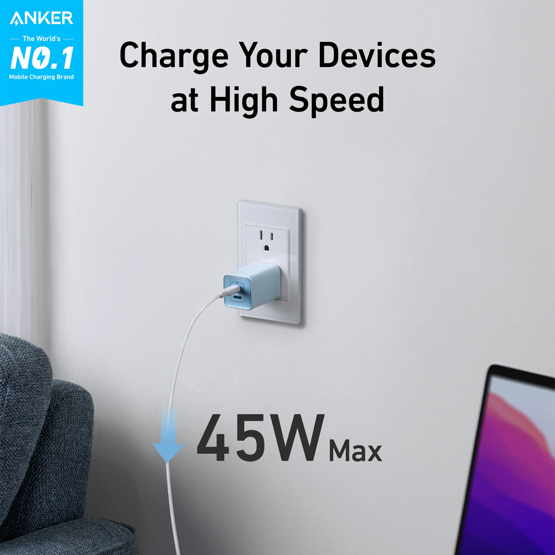 Anker Nano 47W USB C Charger B2B - Black - شاحن