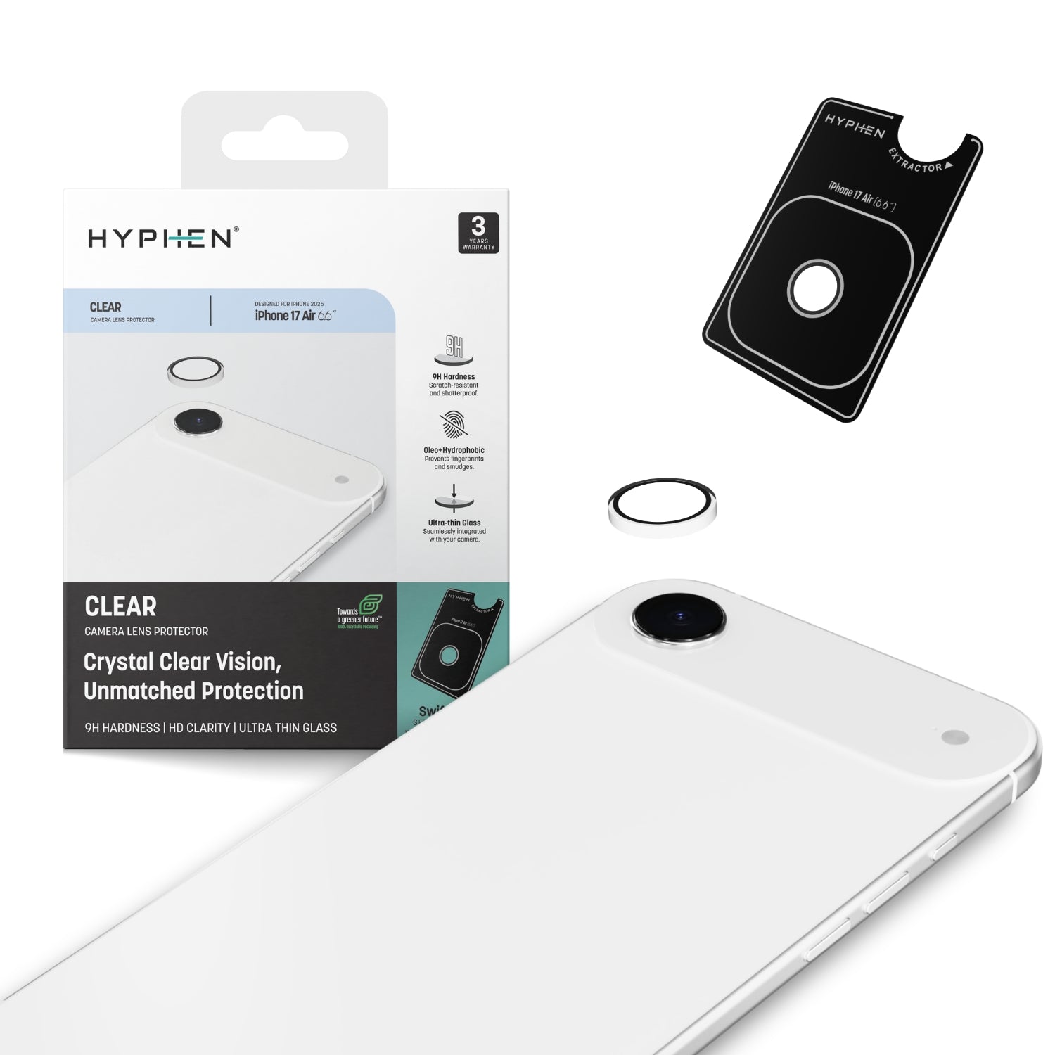 HYPHEN Camera Lens Protector - Clear - iPhone 17 Air  with Self Installation Board - أكسسوار - Store 974 Electronics WLL  | ستور٩٧٤ للالكترونيات ذ.م.م