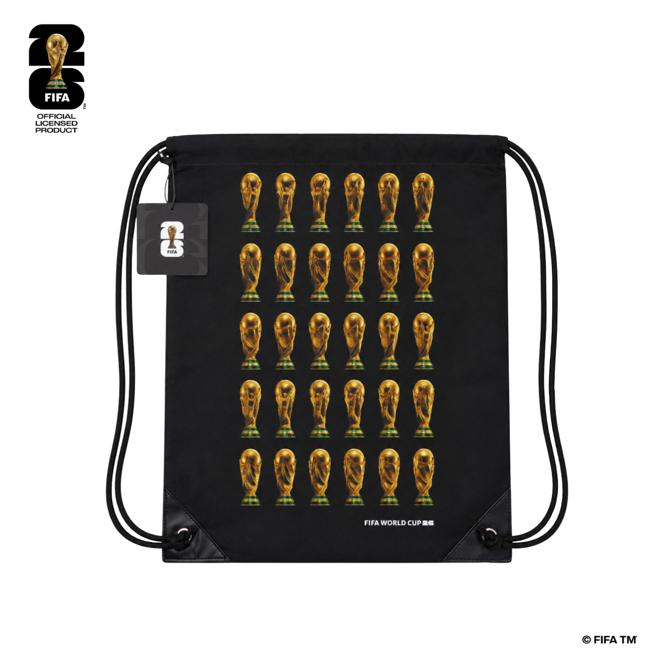 FWC26 Official Premium Drawstring Bag with Trophy Patterns - Black - حقيبة FWC26 Official Premium Drawstring Bag with Trophy Patterns - Black - حقيبة