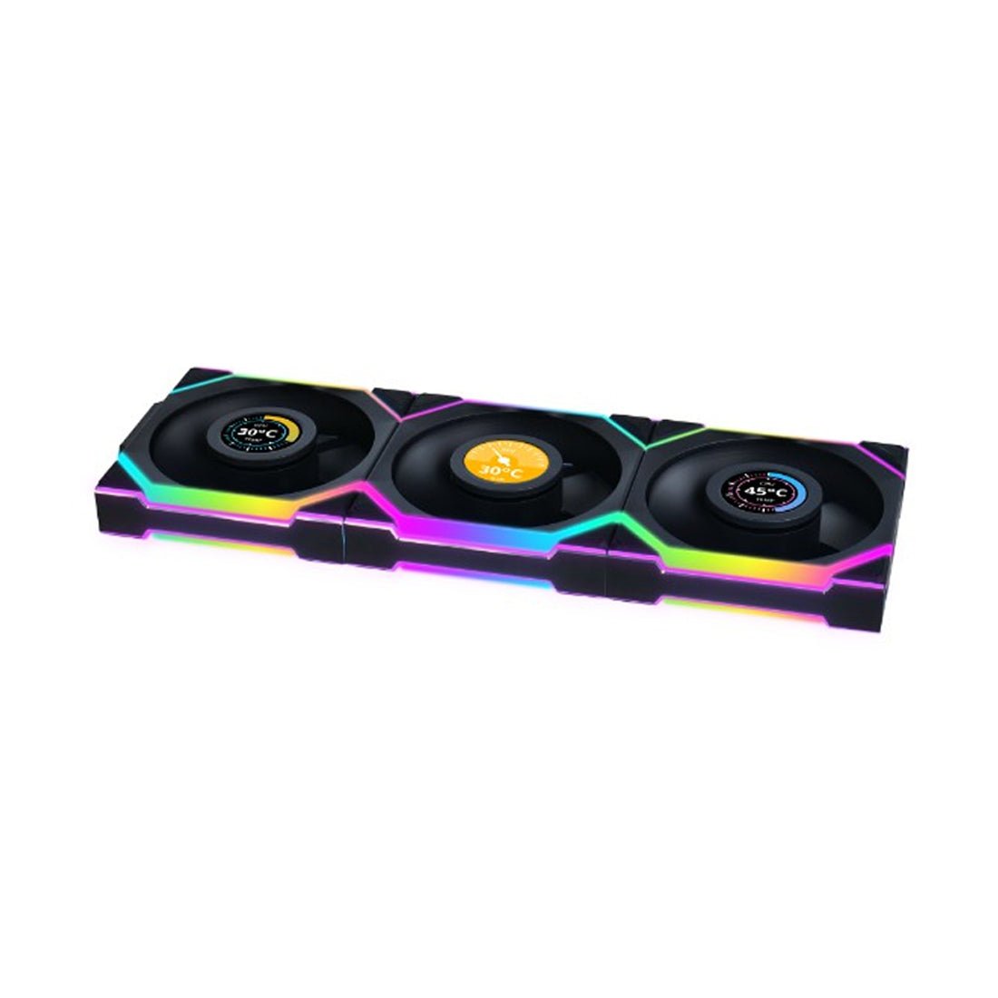 Lian Li Uni Fan SL120 LCD Reverse Blade Triple Fan Kit - Black - مروحة تبريد Lian Li Uni Fan SL120 LCD Reverse Blade Triple Fan Kit - Black - مروحة تبريد