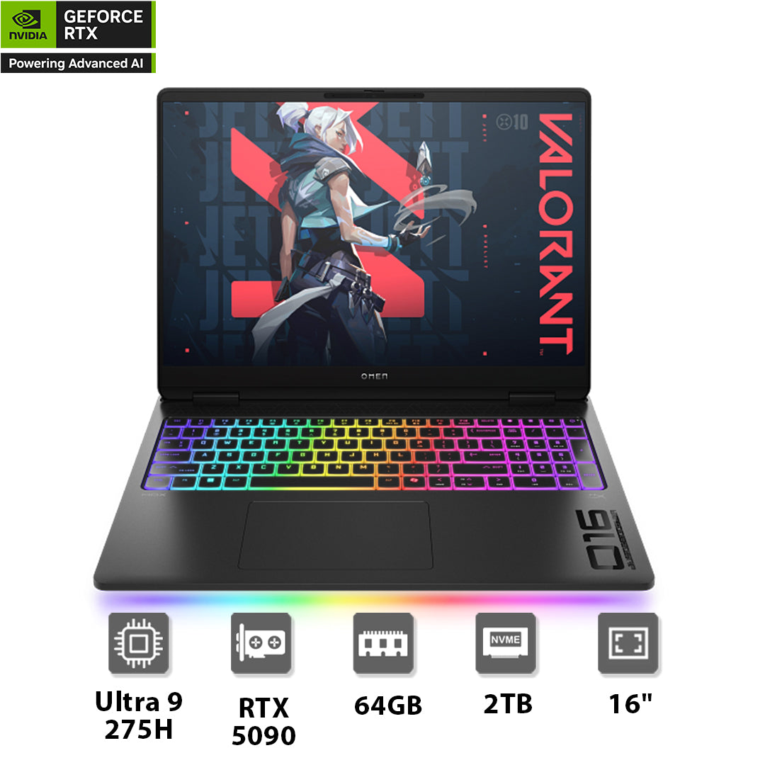 HP OMEN 16-ah0034ne Ultra 9 275HX, GeForce RTX™ 5090, 64 GB LPDDR5x, Gaming Laptop - حاسوب محمول HP OMEN 16-ah0034ne Ultra 9 275HX, GeForce RTX™ 5090, 64 GB LPDDR5x, Gaming Laptop - حاسوب محمول