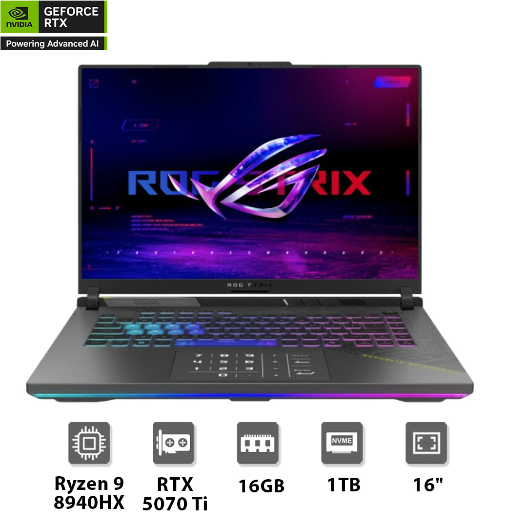 ASUS ROG Strix G16 Ryzen™ 9 8940HX, NVIDIA® GeForce  RTX™ 5070 Ti, 16GB DDR5, Gaming Laptop - حاسوب محمول - Store 974 Electronics WLL  | ستور٩٧٤ للالكترونيات ذ.م.م