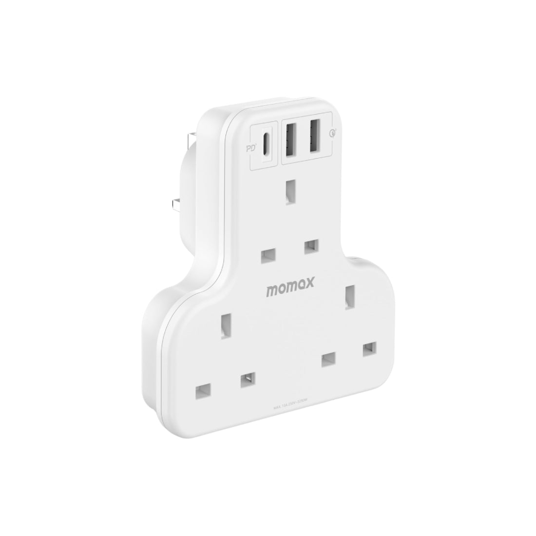 Momax OnePlug 3-Outlet T-Shaped Extension Socket With USB - White - محول - Store 974 | ستور ٩٧٤
