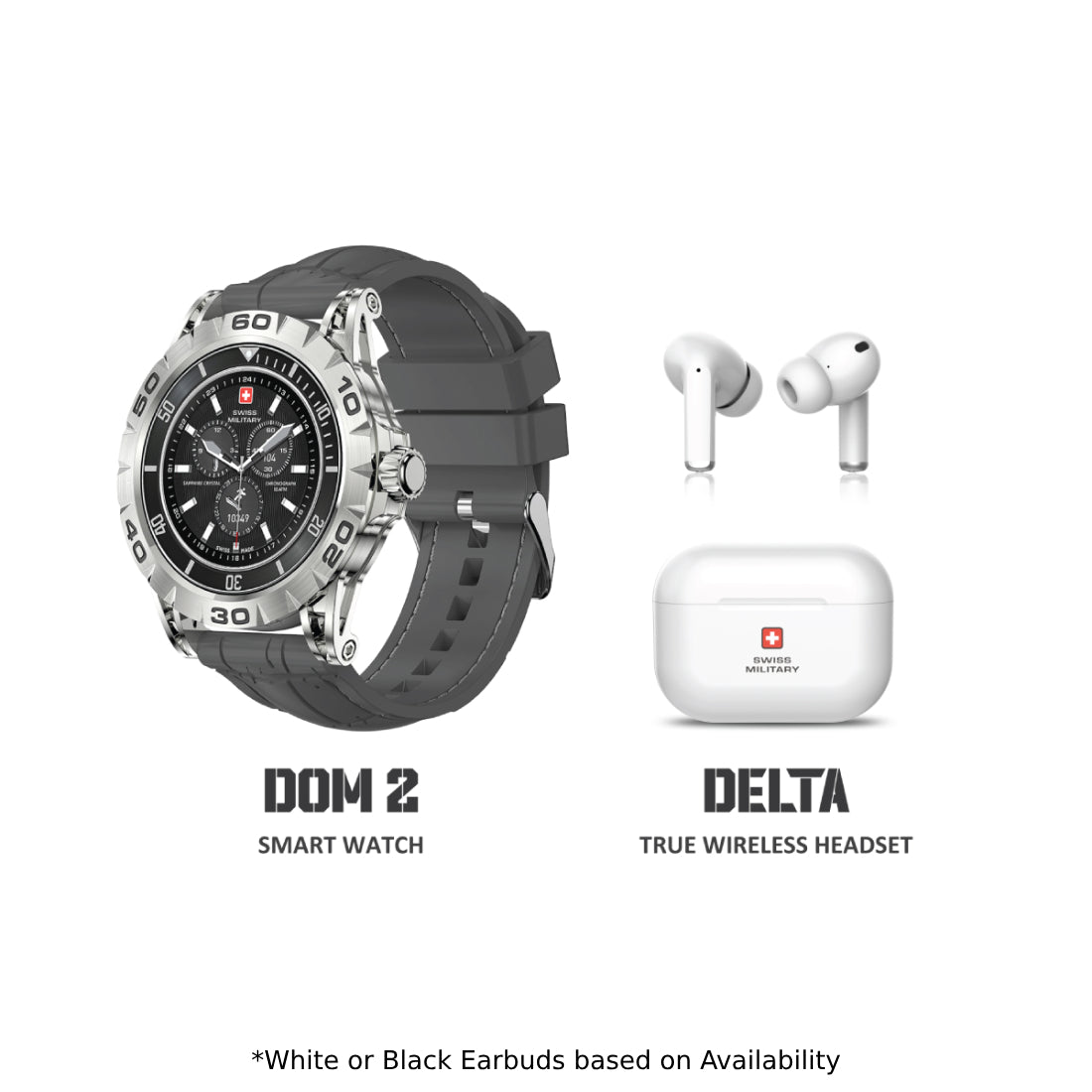 Swiss Military Dom 2 Smart Watch Gray Silicone Strap + Victor True Wireless Earbuds - ساعة يد + سماعة - Store 974 | ستور ٩٧٤
