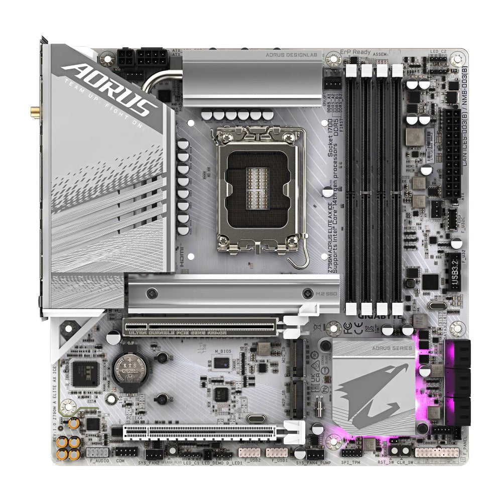 Gigabyte Aorus Z790M Elite AX ICE Wifi DDR5 LGA 1700 Intel Micro ATX Gaming Motherboard - لوحة الأم - Store 974 | ستور ٩٧٤