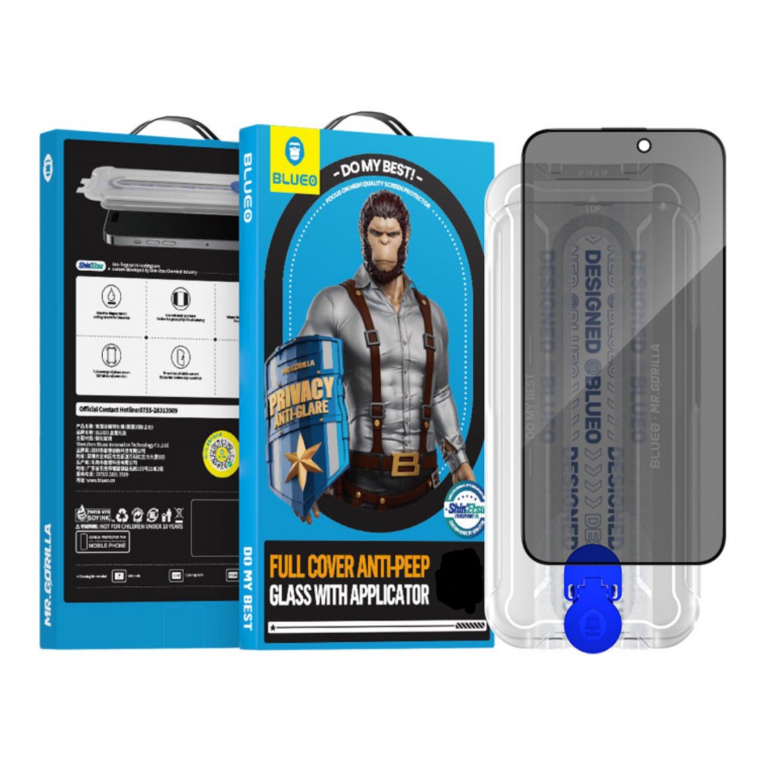 Blueo Full Cover Anti-Peep Glass with applicator - iPhone15 Pro Max 6.7 - أكسسوار - Store 974 | ستور ٩٧٤