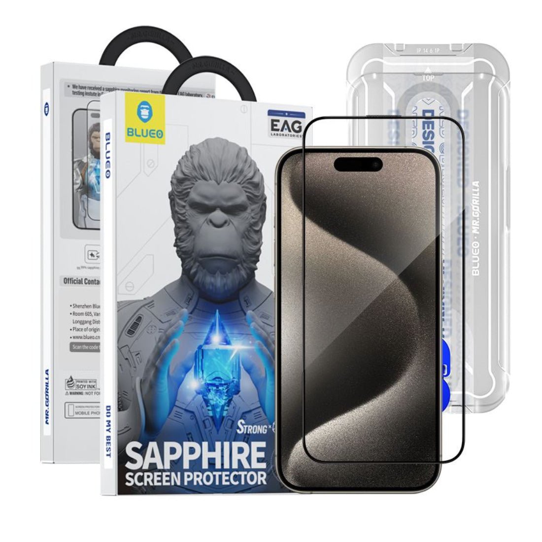 Blueo Sapphire Screen Protector With Applicator - iPhone15 Pro 6.1 - أكسسوار - Store 974 | ستور ٩٧٤