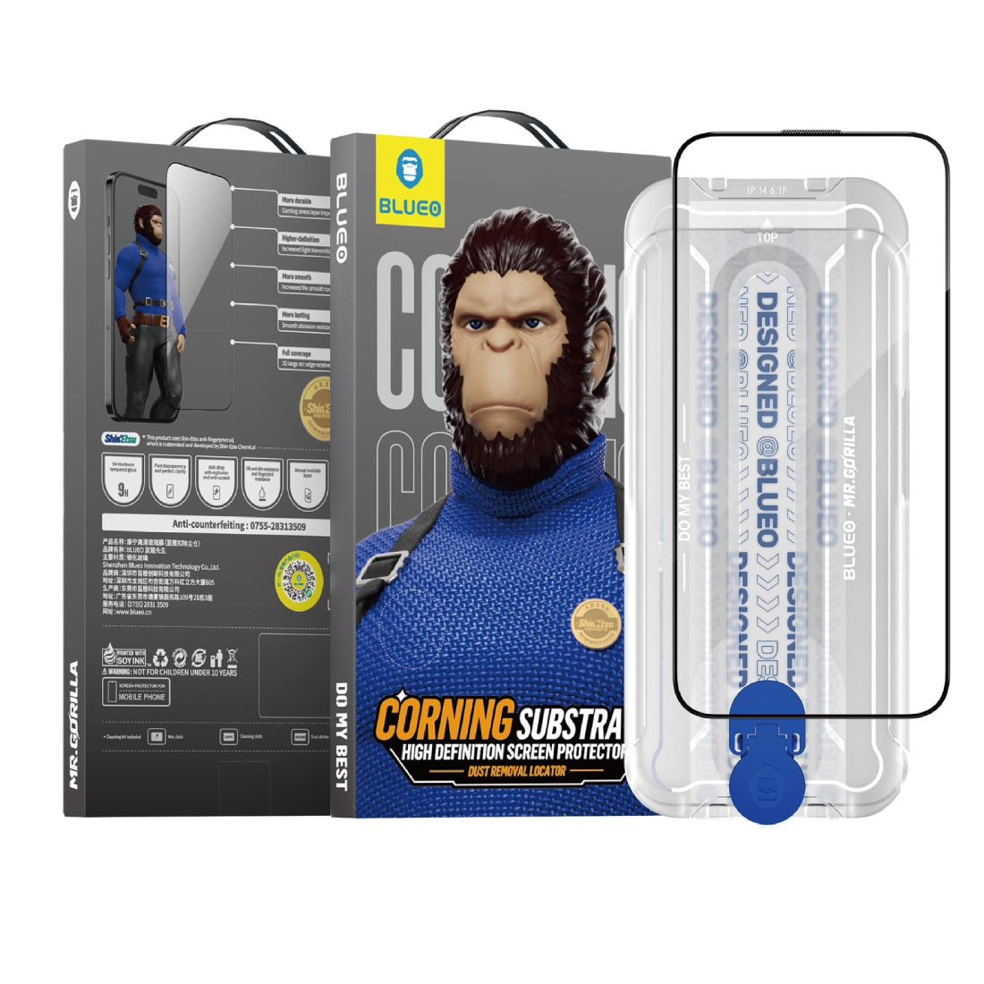 Blueo Corning Gorilla HD Glass Anti-Static with applicator - iPhone14 Pro 6.1 - أكسسوار Blueo Corning Gorilla HD Glass Anti-Static with applicator - iPhone14 Pro 6.1 - أكسسوار