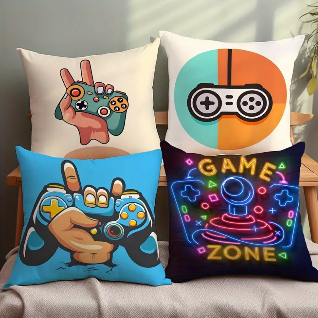 Gaming Controller Design Pillow Cover (45x45cm) - White - غلاف وسادة Gaming Controller Design Pillow Cover (45x45cm) - White - غلاف وسادة