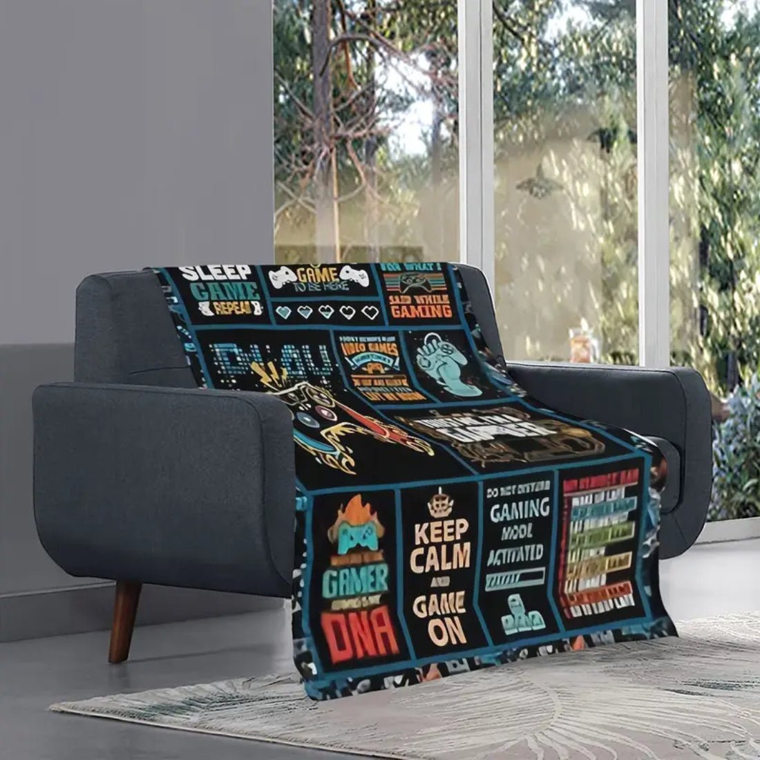 Cozy Gamer Art Themed Flannel - Vintage Geometric Design (150x200cm)  - 1 Piece - غطاء - Store 974 | ستور ٩٧٤