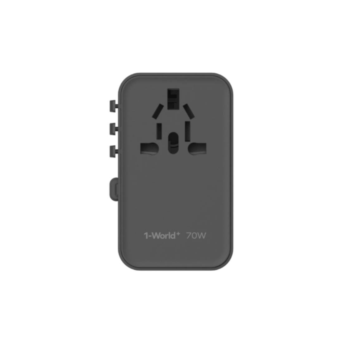 Momax 1 - World 70W GaN 3 Port With Built - In USB - C Cable AC Travel Adaptor - Black - محول - Store 974 | ستور ٩٧٤