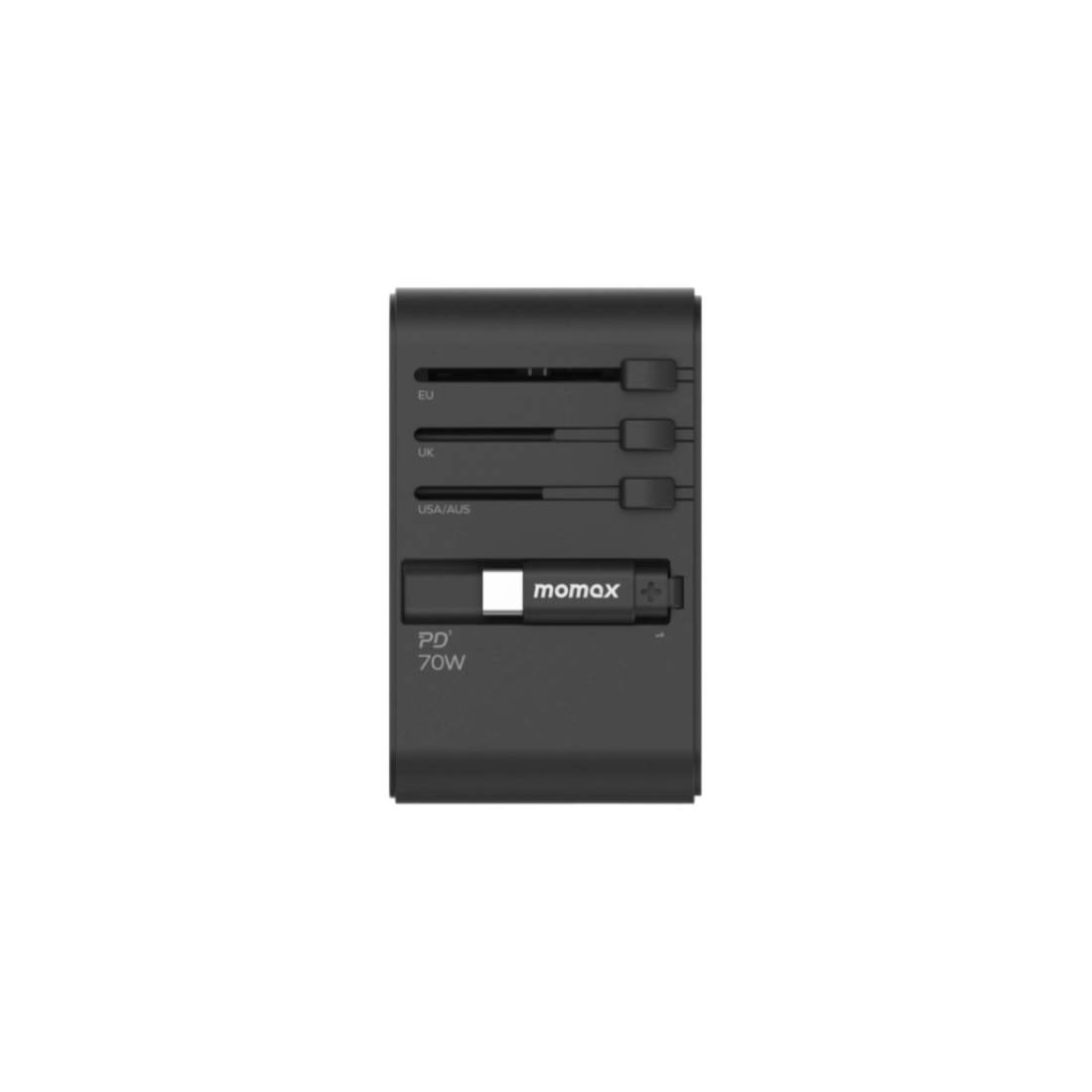 Momax 1-World 70W GAN 3 منفذ مع محول السفر AC USB-C المدمج-أسود-MحOLL Momax 1-World 70W GAN 3 منفذ مع محول السفر AC USB-C المدمج-أسود-MحOLL
