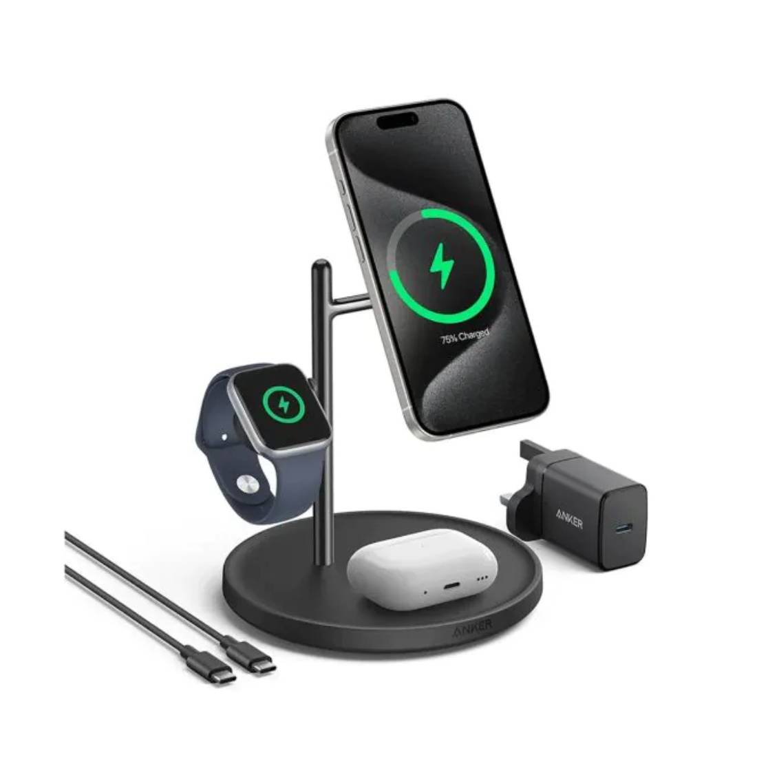 Anker MagGo 3 in 1 15W Charging Stand Wireless Charger - Black - شاحن - Store 974 | ستور ٩٧٤