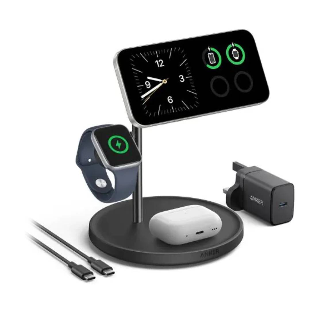 Anker MagGo 3 in 1 15W Charging Stand Wireless Charger - Black - شاحن - Store 974 | ستور ٩٧٤