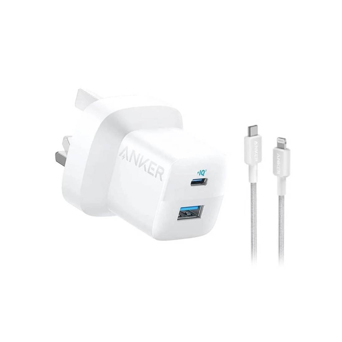 Anker 323 Charger 33W 2 Port with Lightning Cable Charger - White - شاحن