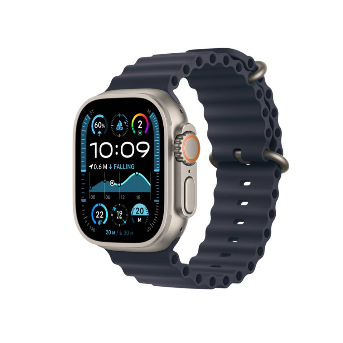 Apple Watch Ultra 2 Smartwatch GPS + Cellular 49 mm Natural Titanium Case Navy Ocean Band - ساعة ذكية - Store 974 | ستور ٩٧٤