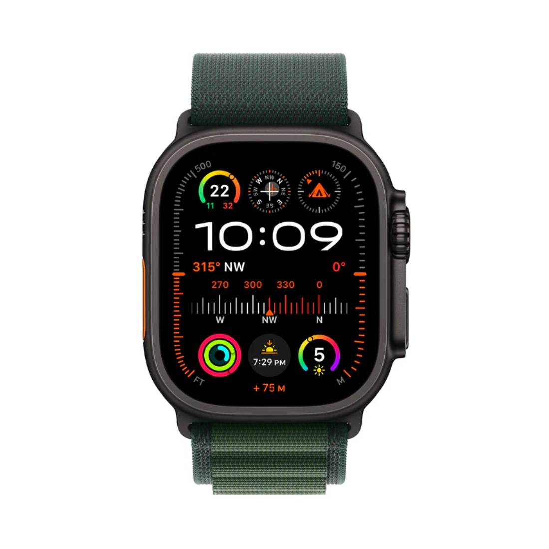 Apple Watch Ultra 2 (GPS+Cellular) 49mm Titanium Case with Dark Green Alpine Loop Small Black - Medium - ساعة ذكية - Store 974 | ستور ٩٧٤