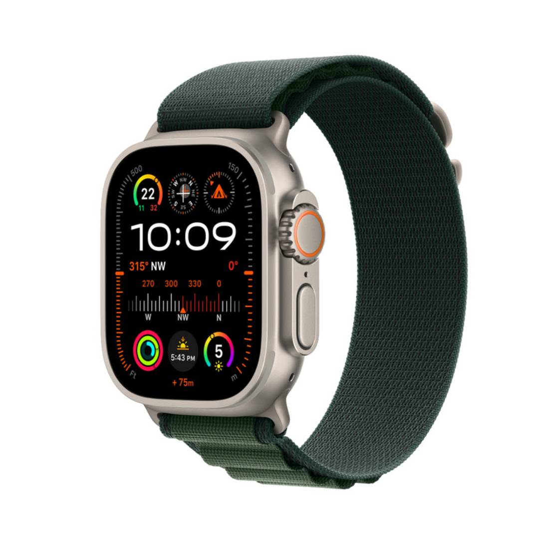 Apple Watch Ultra 2 (GPS+Cellular) 49mm Titanium Case with Dark Green Alpine Loop Small Black - ساعة ذكية - Store 974 | ستور ٩٧٤