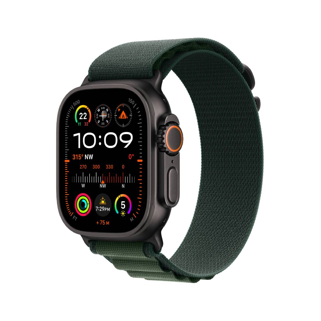 Apple Watch Ultra 2 (GPS+Cellular) 49mm Titanium Case with Dark Green Alpine Loop Small Black - Medium - ساعة ذكية - Store 974 | ستور ٩٧٤