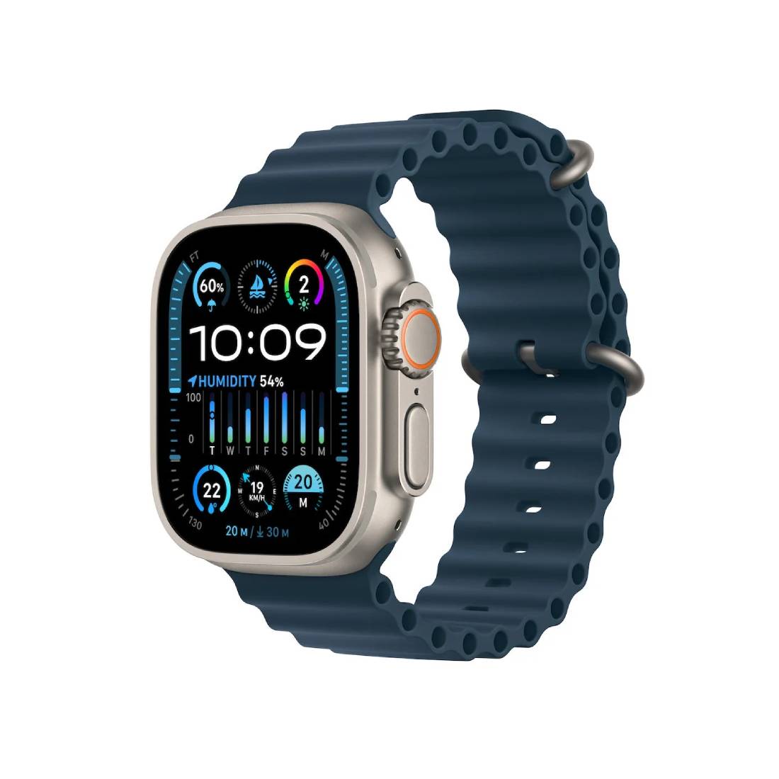 Apple Watch Ultra 2 GPS + Cellular, 49mm Titanium Case with Blue Ocean Band - ساعة ذكية - Store 974 | ستور ٩٧٤