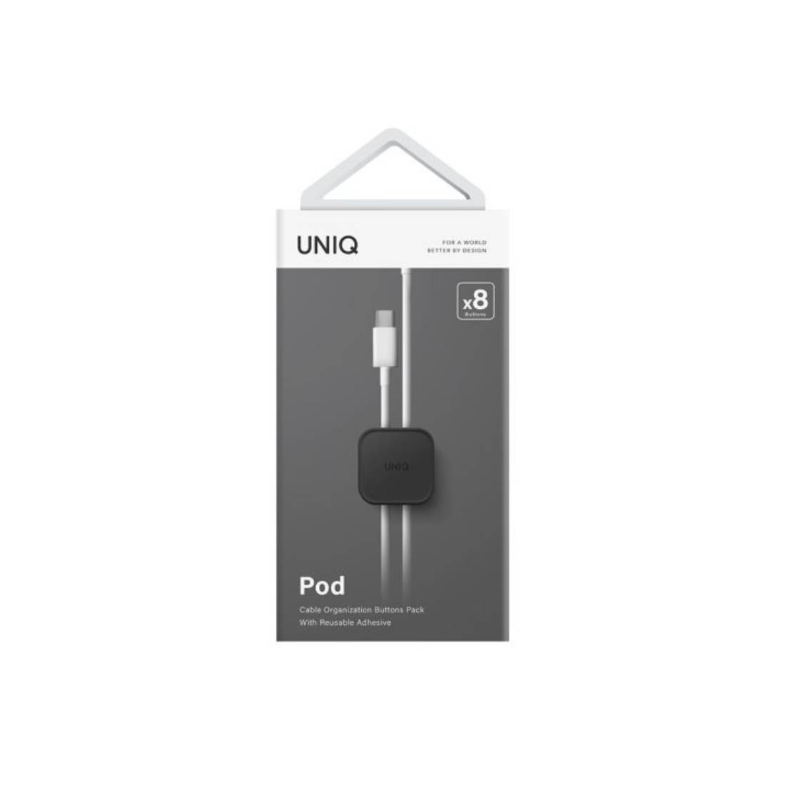 Uniq Pod Adhesive Cable Organizers 8-in-1 Pack - Charcoal Dark Grey - اكسسوار