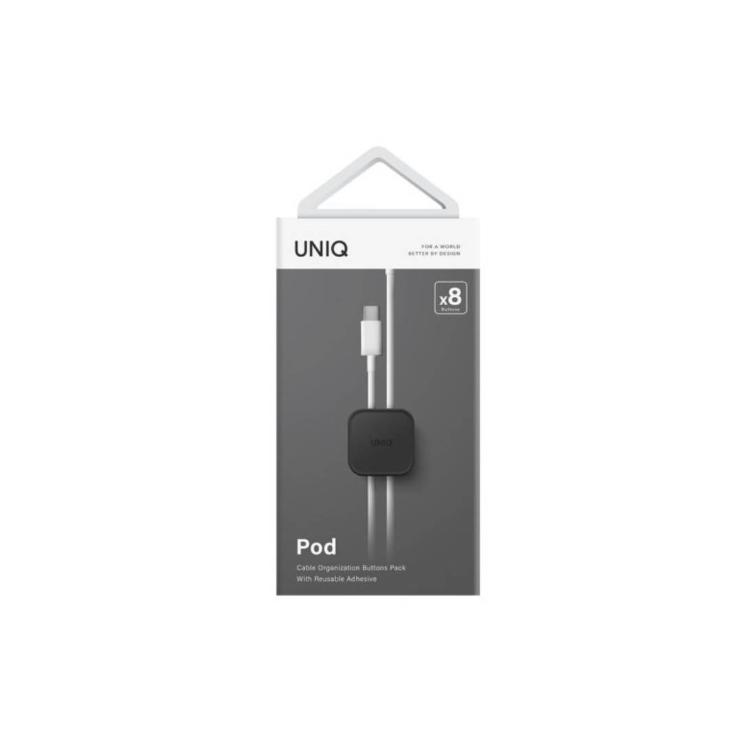 Uniq Pod Adhesive Cable Organizers 8-in-1 Pack - Charcoal Dark Grey - اكسسوار