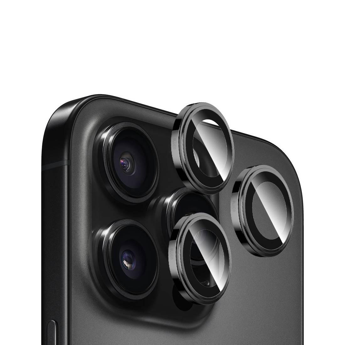 Blueo Metal Frame Lens Protector Glass - Black Titanium - iPhone 15/16 Pro & Max - أكسسوار - Store 974 | ستور ٩٧٤