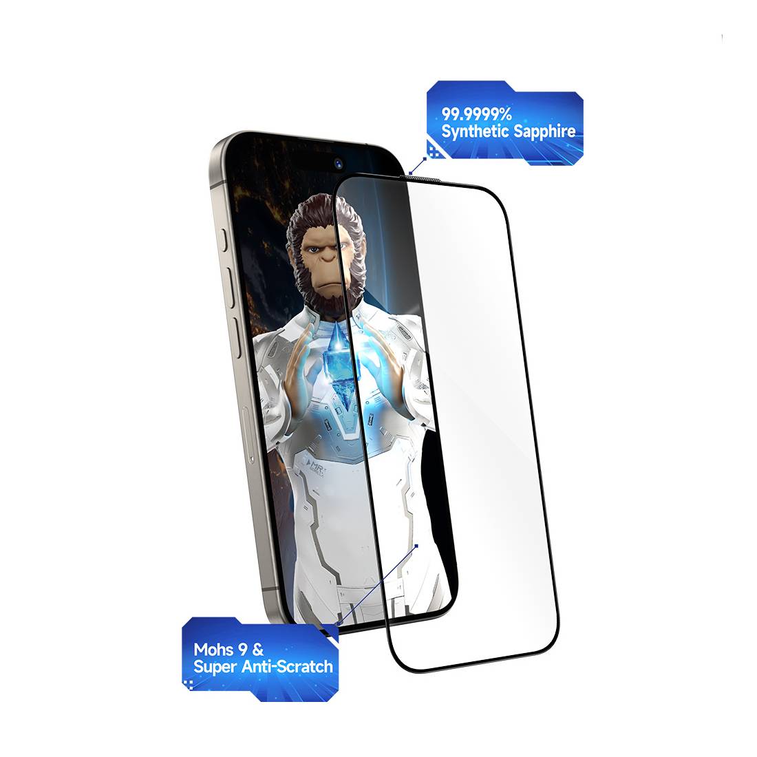 Blueo Sapphire 3D Resin HD Tempered Glass Screen Protector with Applicator - iPhone 16 Pro Max - اكسسوار Blueo Sapphire 3D Resin HD Tempered Glass Screen Protector with Applicator - iPhone 16 Pro Max - اكسسوار