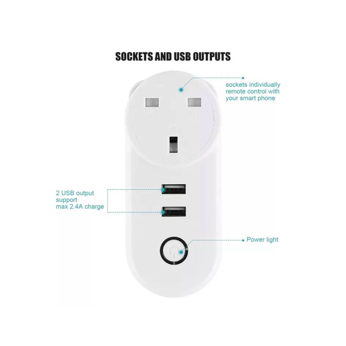 Smart WiFi (UK) Plug Socket With 2 USB Ports - White - وصلة - Store 974 | ستور ٩٧٤