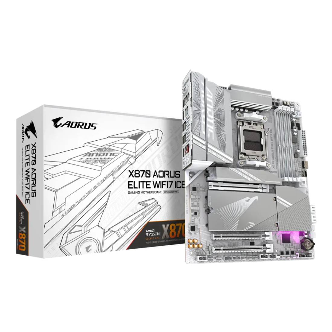 Gigabyte X870E Aorus Elite WiFi7 Ice DDR5 AM5 AMD ATX Gaming Motherboard - اللوحة الأم - Store 974 | ستور ٩٧٤