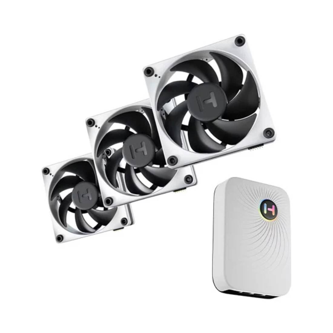 Hyte Thicc FP12 120MM CPU Cooler Triple Fan Pack + NP50 I/O Hub - Black/White - مروحة Hyte Thicc FP12 120MM CPU Cooler Triple Fan Pack + NP50 I/O Hub - Black/White - مروحة