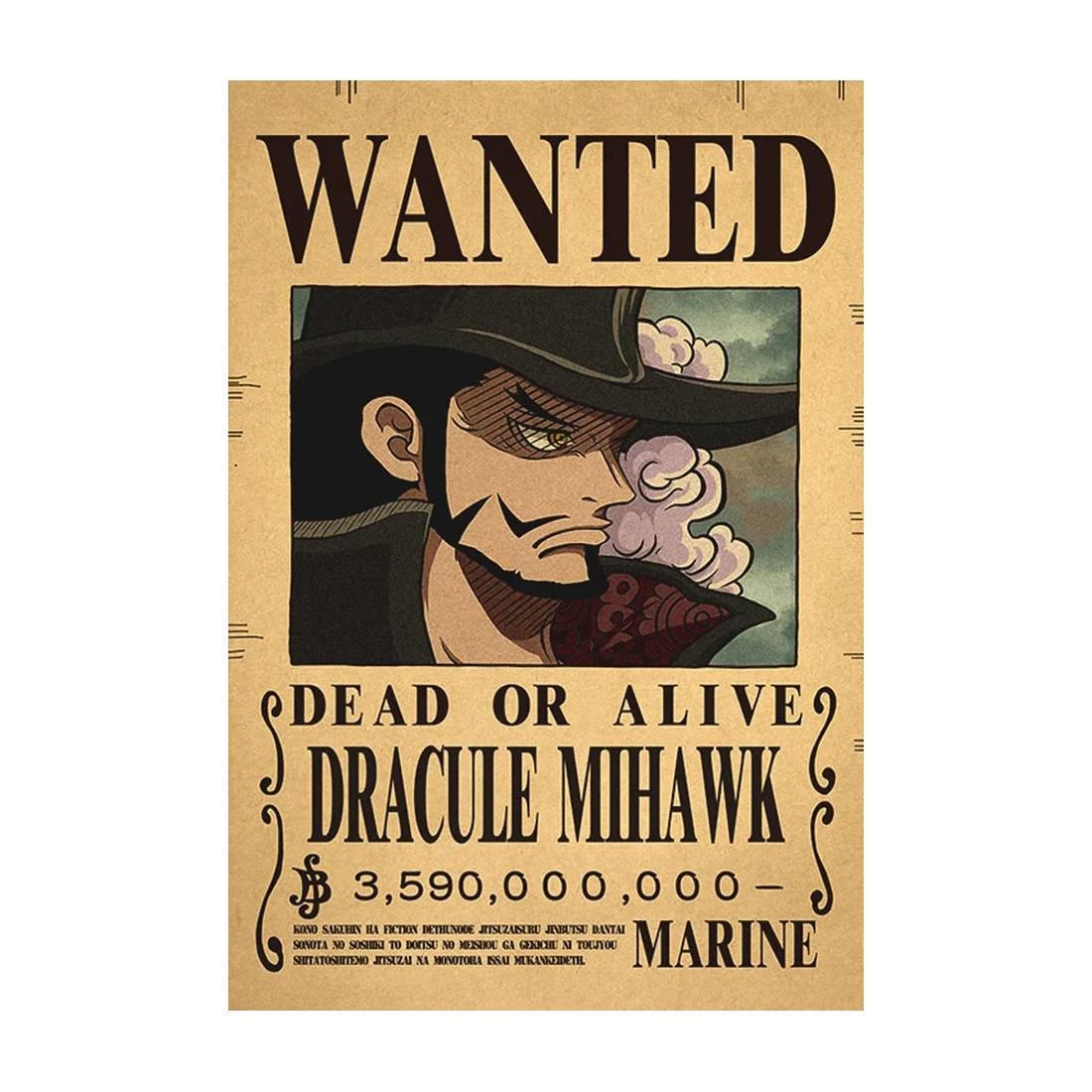 Framed Wanted Dead Or Alive Dracule Mihawk Paper Poster -  (42X30CM) ملصق - Store 974 | ستور ٩٧٤