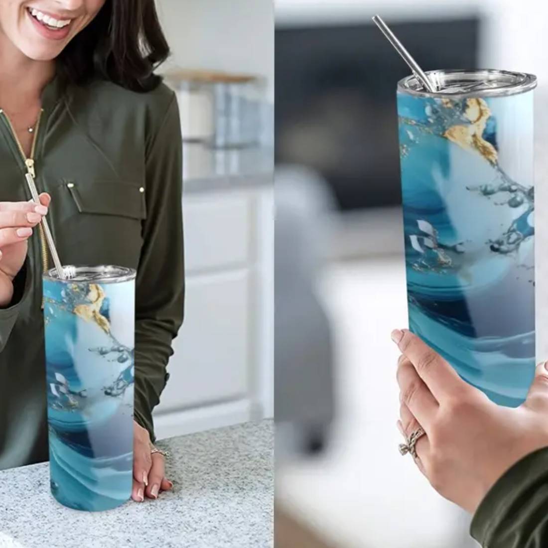 Marble Stainless Steel Travel Mug - Blue Marble - كأس - Store 974 | ستور ٩٧٤