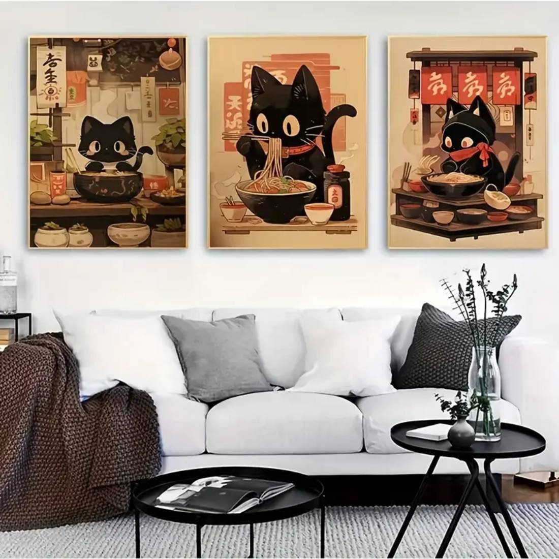 Japanese Black Cat 'A' Canvas Poster (50x70cm) - 1 Piece - ملصق - Store 974 | ستور ٩٧٤