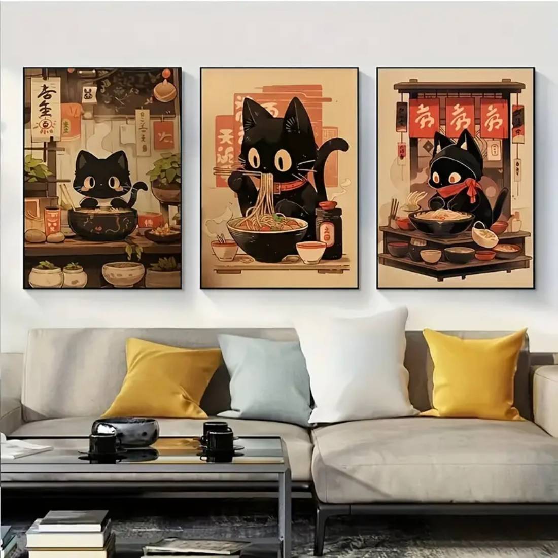 Japanese Black Cat 'A' Canvas Poster (50x70cm) - 1 Piece - ملصق - Store 974 | ستور ٩٧٤