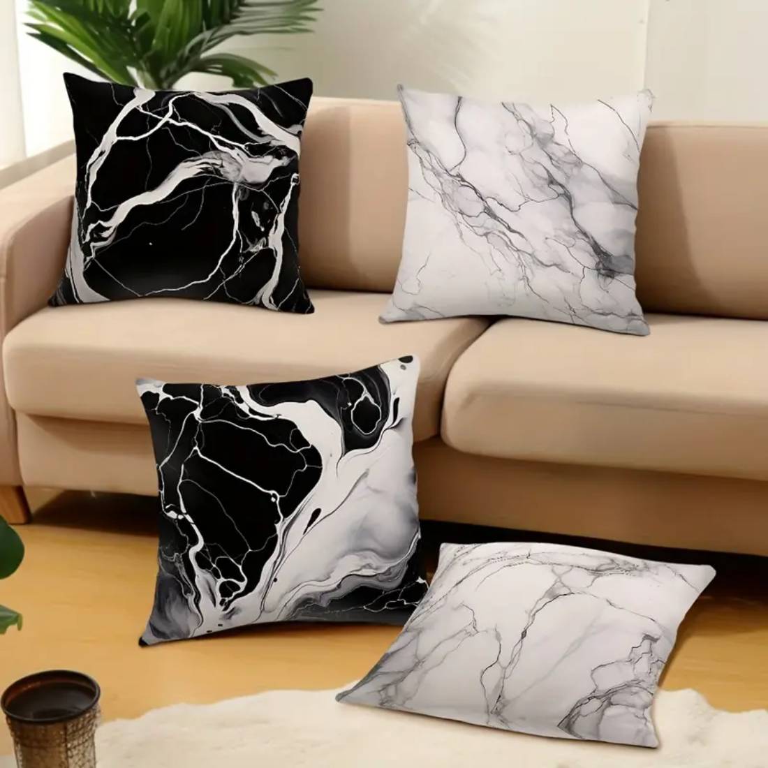 Marble Pattern Pillow Cover (45x45cm) - White - غلاف وسادة - Store 974 | ستور ٩٧٤