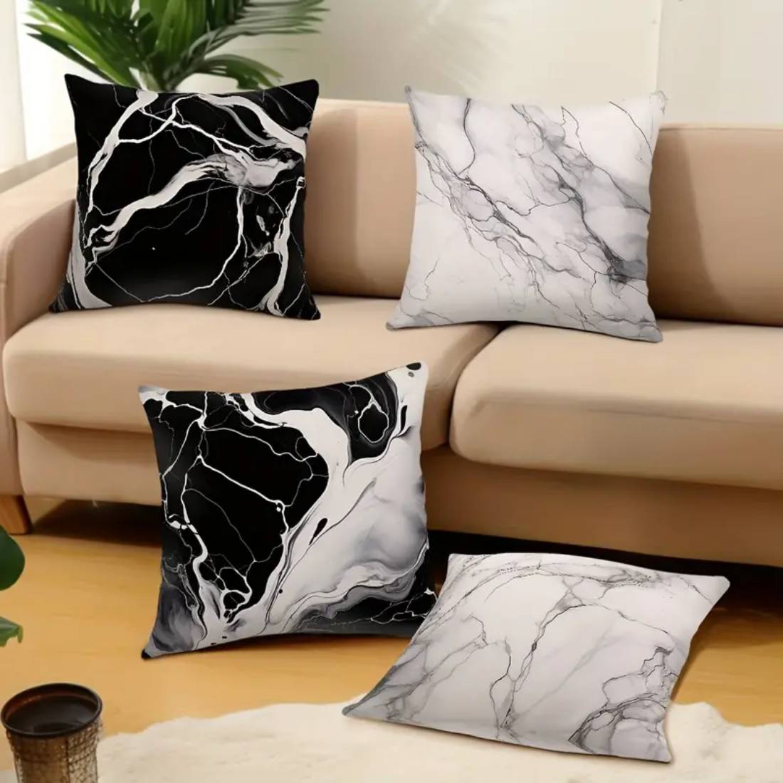 Marble Pattern Pillow Cover (45x45cm) - White - غلاف وسادة Marble Pattern Pillow Cover (45x45cm) - White - غلاف وسادة