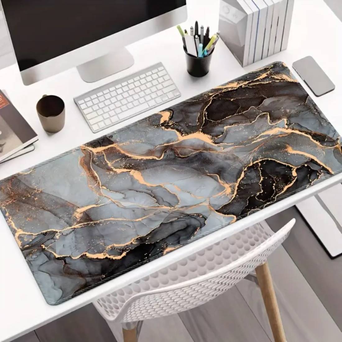 Marble Pattern Gaming Mouse Pad - Golden Vein - حصيرة الفأرة - Store 974 | ستور ٩٧٤