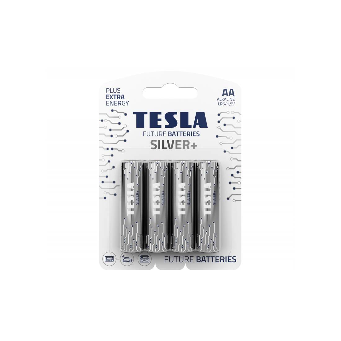 Tesla Battery AA Silver+ LR6 1.5v - 4 Pieces Set - بطارية Tesla Battery AA Silver+ LR6 1.5v - 4 Pieces Set - بطارية