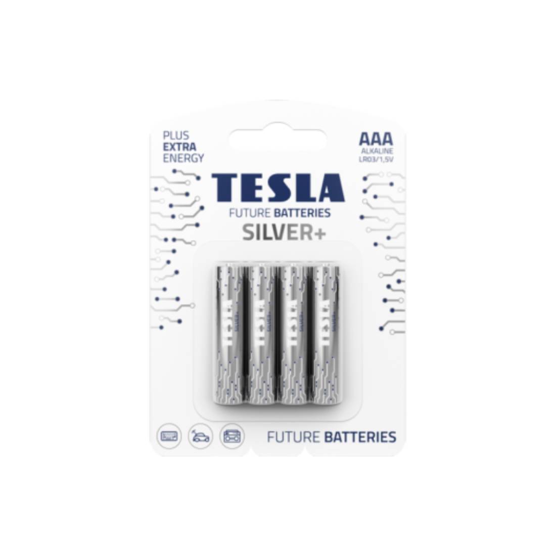 Tesla Battery AAA Silver+ LR3 1.5V - 4 Pieces Set - بطارية Tesla Battery AAA Silver+ LR3 1.5V - 4 Pieces Set - بطارية
