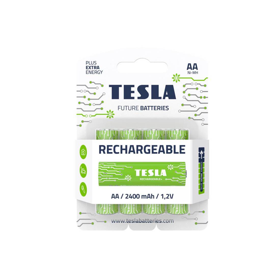 Tesla Battery AA Green+ Ni MH 1.2V قابلة لإعادة الشحن - 4 قطع مجموعة - ب.